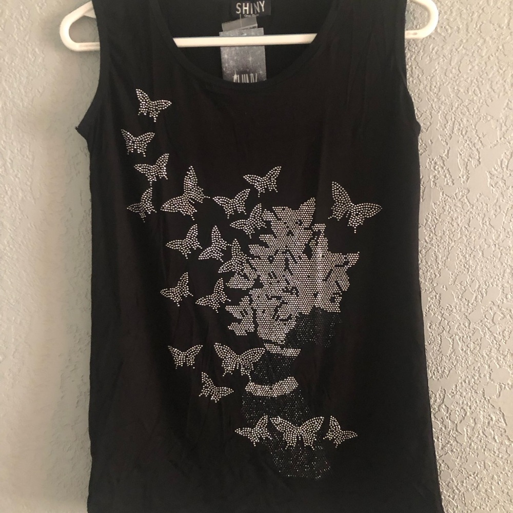 Black Butterfly Embellished Women's Top